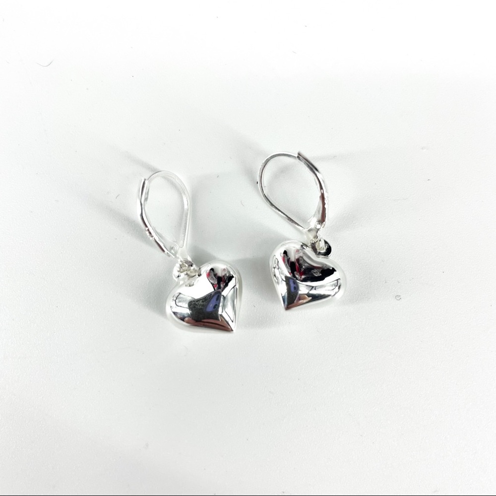 Sterling Silver Heart Shape Drop Earrings - Picture 3 of 4